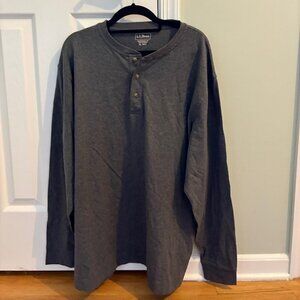 LL Bean Traditional Fit Gray Grey Long-Sleeve Henley Shirt XL REG Mens Cotton